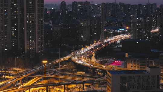 沈阳老道口冬季夜景航拍城市风景