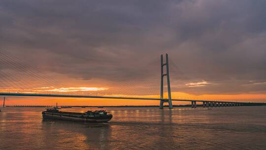 江西九江长江九江二桥夕阳晚霞延时摄影