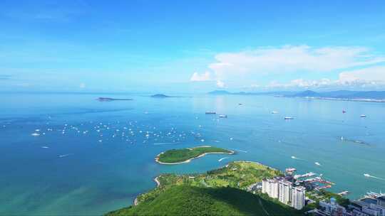 海南三亚三亚湾蓝色海洋天空空镜头航拍风景