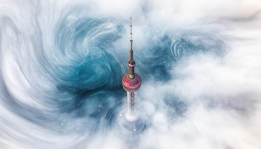 合集-水墨风上海东方明珠塔云雾环绕景象
