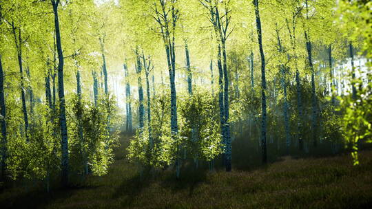 阳光明媚的夏日景观中的桦树林视频素材模板下载