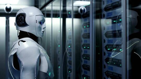 机器人在数据服务中心检查服务器
