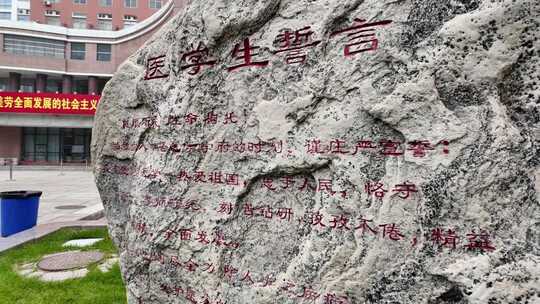 刻有医学生誓言的校园巨石