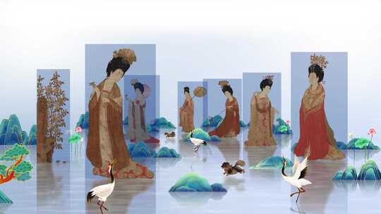 国风-簪花仕女图-古代女子赏花