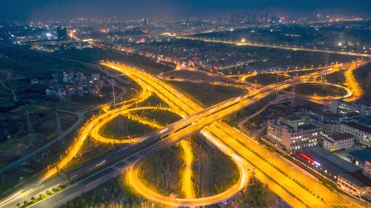 义乌城市交通夜景车流航拍延时