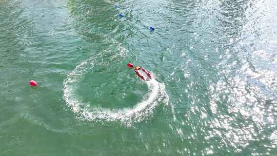 航拍威海国际海水浴场无人救生机器人