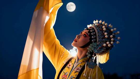 戏曲演员月夜舞动水袖