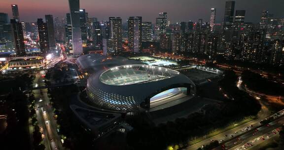 4k深圳湾体育中心航拍夜景