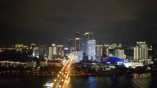 广西柳州柳江桥梁交通夜景灯光航拍