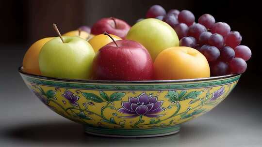 果盘中色彩鲜艳的水果静物展示