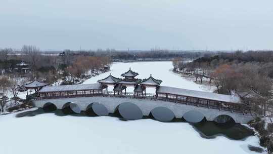 航拍戴河生态园雪景