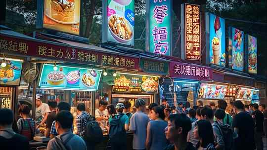 城市夜市烧烤小吃美食街夜生活小吃夜景ai