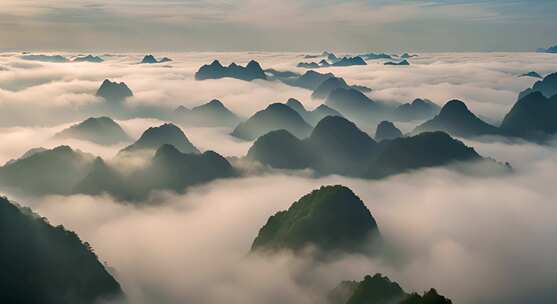 桂林山水合集山峰云海群山云雾缭绕自然风景