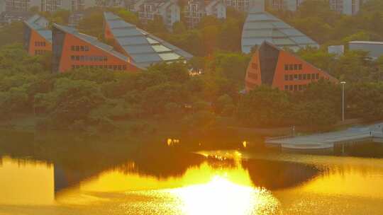 松山湖航拍夕阳东莞松山湖落日