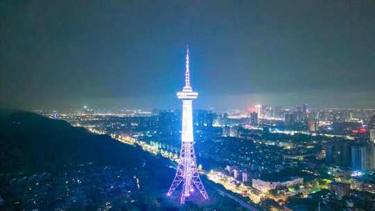 四川德阳电视塔夜景环绕航拍延时