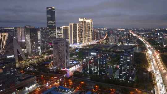 航拍杭州余杭区未来科技城夜景