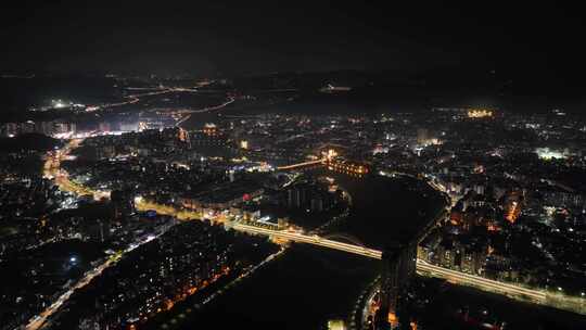 广州从化区夜景航拍从化大桥夜晚流溪河风光