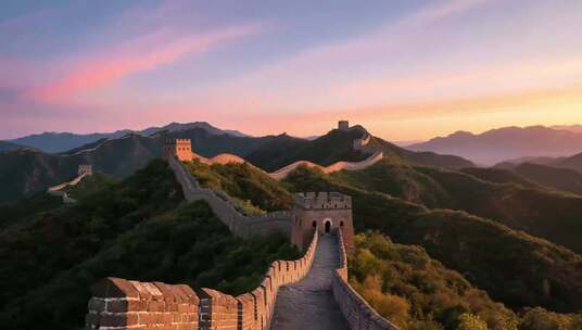 夕阳下的中国长城景观