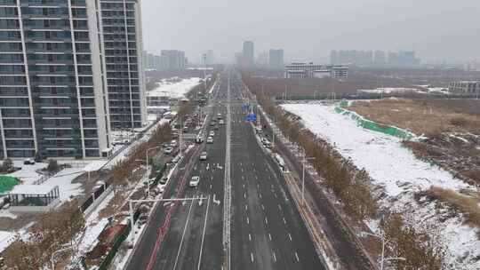 航拍城市雪景 石家庄 交通