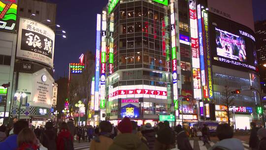 4K夜晚城市-城市夜景街头行人车流人群视频素材模板下载