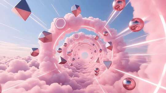 浪漫梦幻云朵几何体天空隧道穿梭合集4K