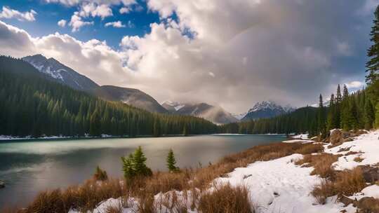 雪山森林湖泊自然风光