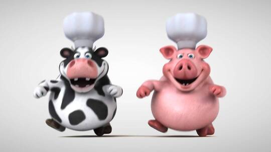牛和猪的厨师动画视频素材模板下载
