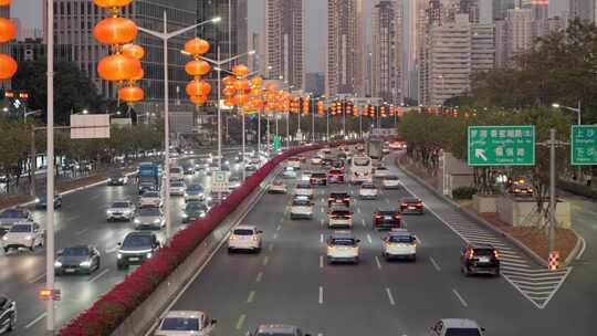深圳滨河大道城市道路高楼车流景观
