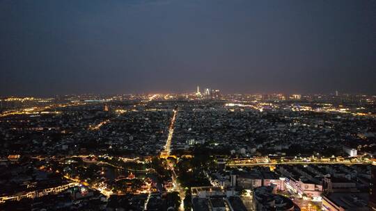 江苏苏州古城全景夜景航拍