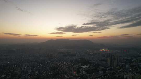 广东江门日落晚霞夜幕降临航拍