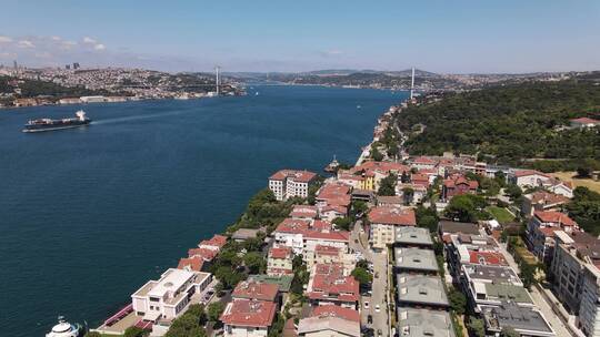 航拍伊斯坦布尔博斯普鲁斯海峡视频素材模板下载