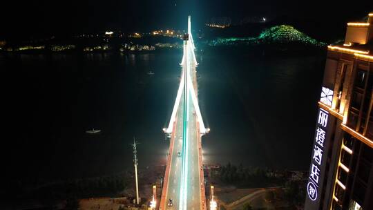 城市航拍宜昌夷陵长江大桥夜景灯光视频素材模板下载