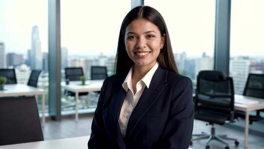 办公室内女商人微笑镜头