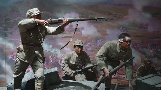 战士打仗战场战斗持枪冲锋画面