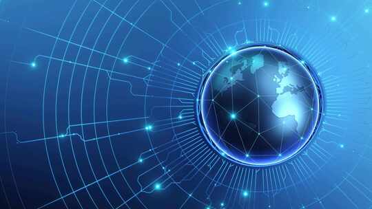 蓝色科技感地球与线路背景图