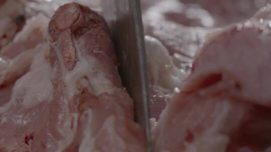 猪肉档猪肉佬烤猪烧腊做烧猪腌猪肉切猪肉视频素材模板下载