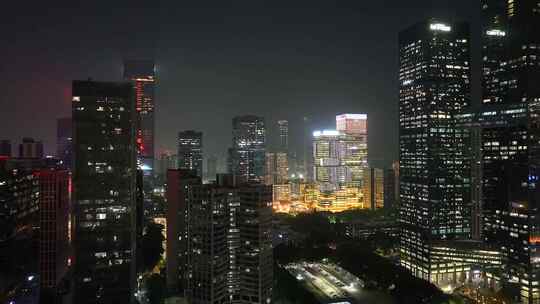 航拍深圳南山区粤海街道城市建筑灯光夜景