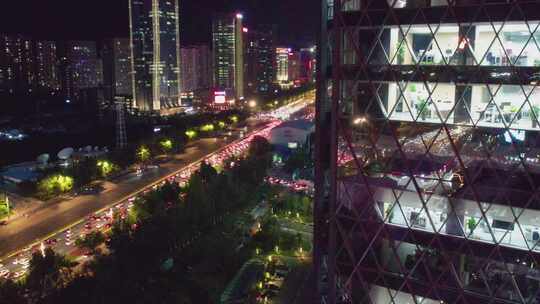 4k航拍山东济南高新区夜景视频素材模板下载