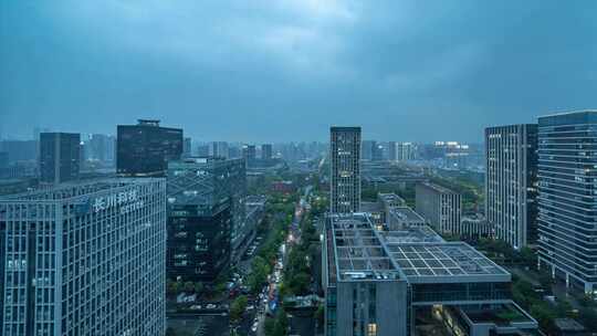 杭州滨江城市下雨天延时摄影
