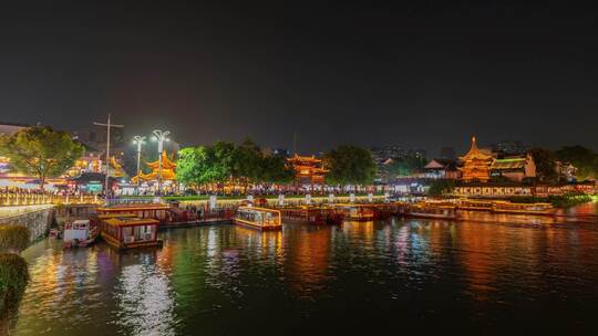 南京夫子庙景区夜景人流延时