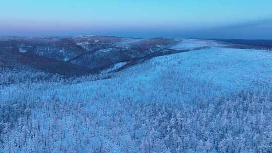 大兴安岭林海雪原寒冬夕阳雪景