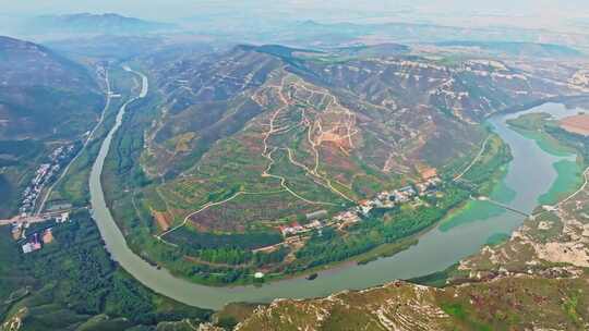 辽宁朝阳喀左凌河第一湾航拍自然风景