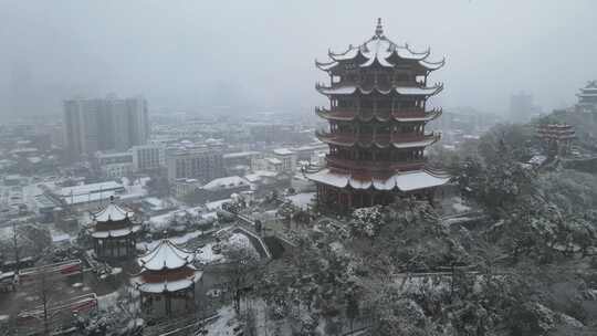 武汉武昌区黄鹤楼雪景航拍