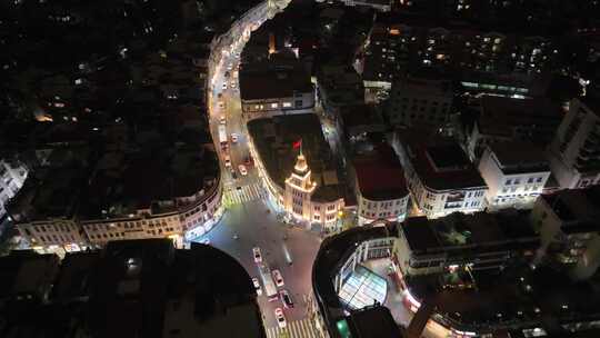 航拍福建省厦门市思明区老城区建筑夜景风光