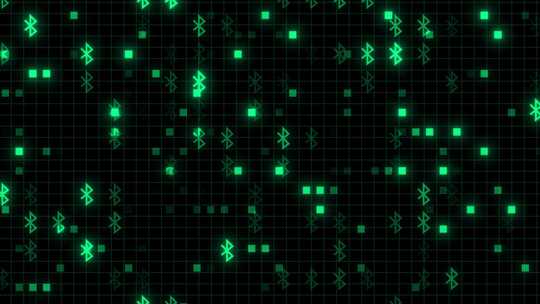 霓虹灯蓝牙图标在高科技数字背景下随机动画