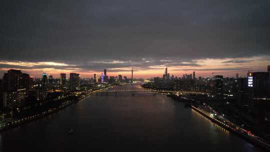 广州城市晚霞夜幕降临夜景灯光航拍