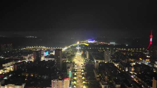 航拍四川德阳城市夜景交通