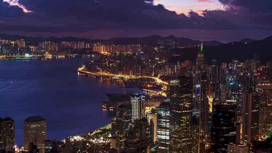 香港太平山顶记录中环日出延时壮观过程