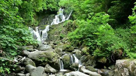 森林山谷瀑布岩石流水