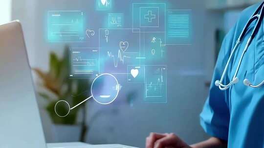 医生使用电脑与医疗科技界面